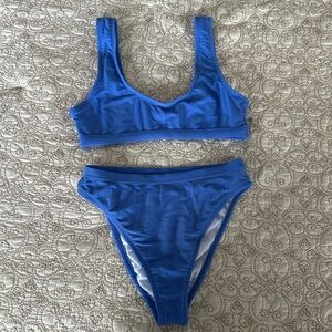 Blue two piece swimsuit